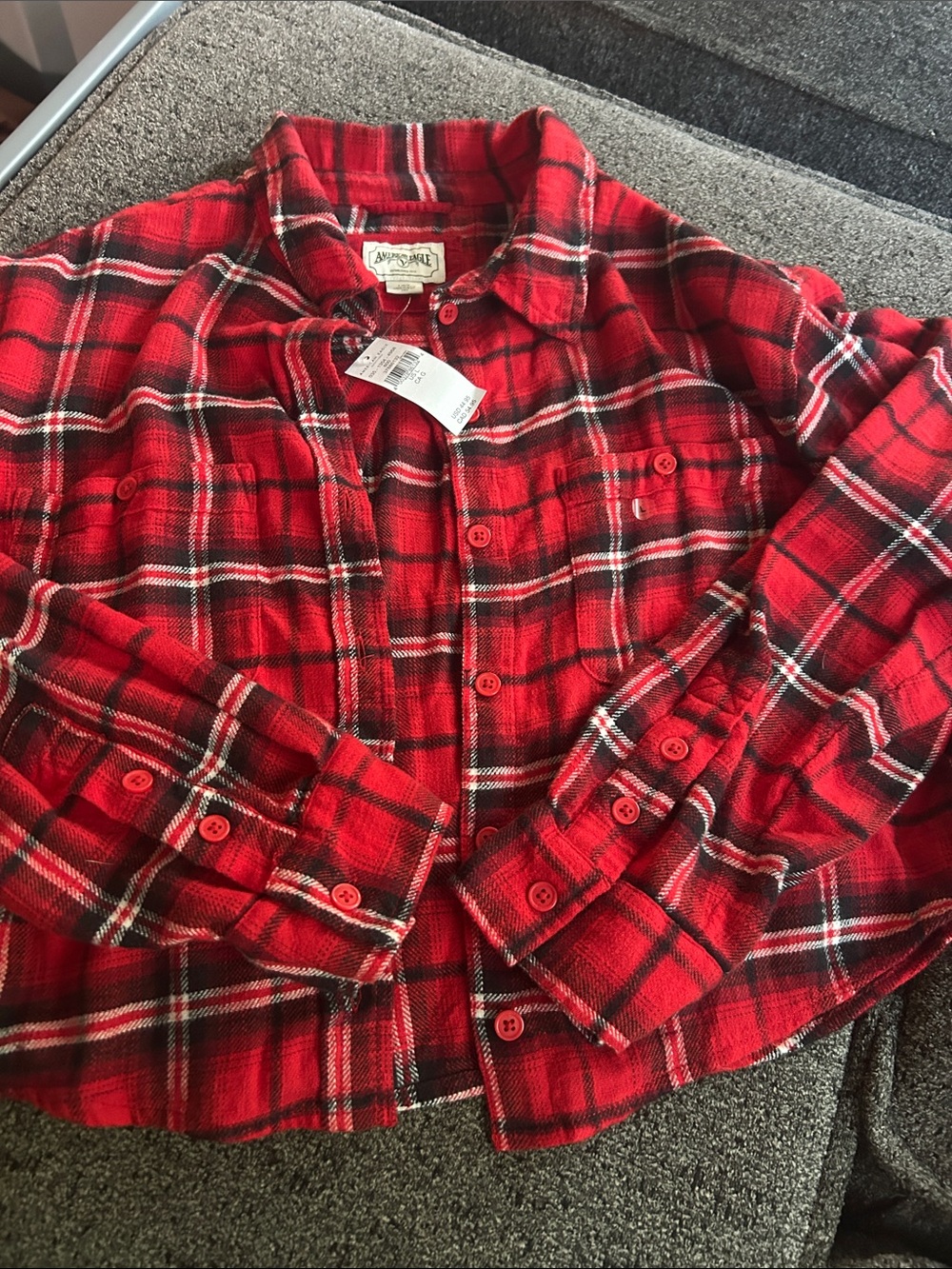 American Eagle Outfitters Red Plaid Flannel Button-Down Shirt